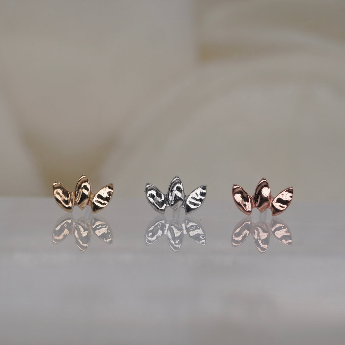 Buddha Jewelry 14k Gold Forged marquise Fan Yellow Gold White Gold Rose Gold threadless group view