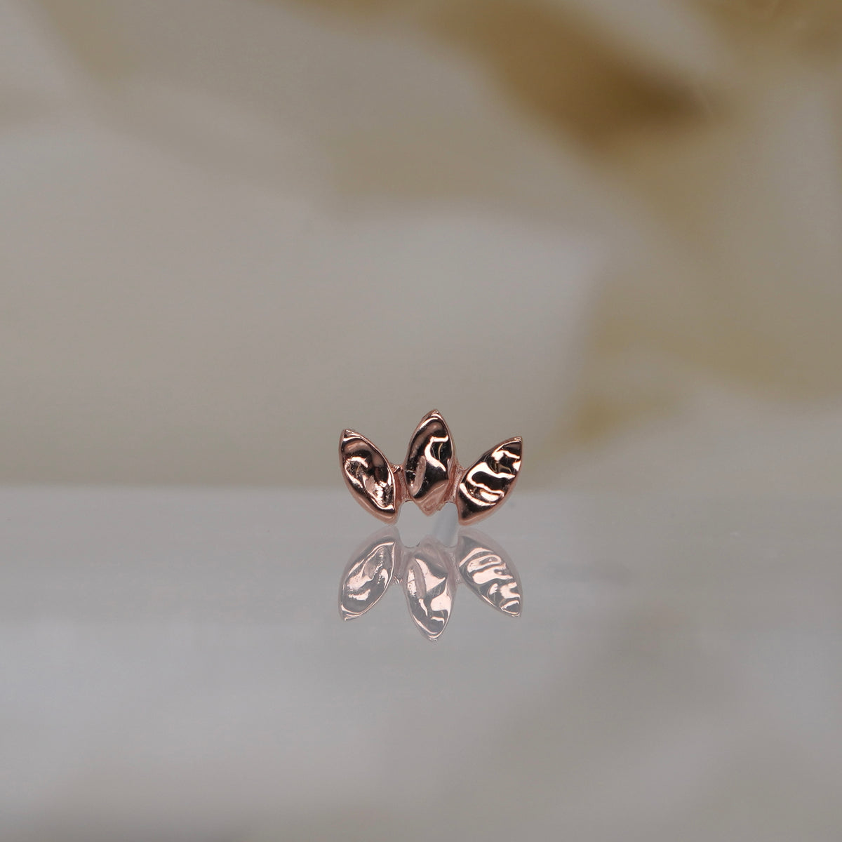Buddha Jewelry 14k Gold Forged marquise Fan Rose Gold threadless 