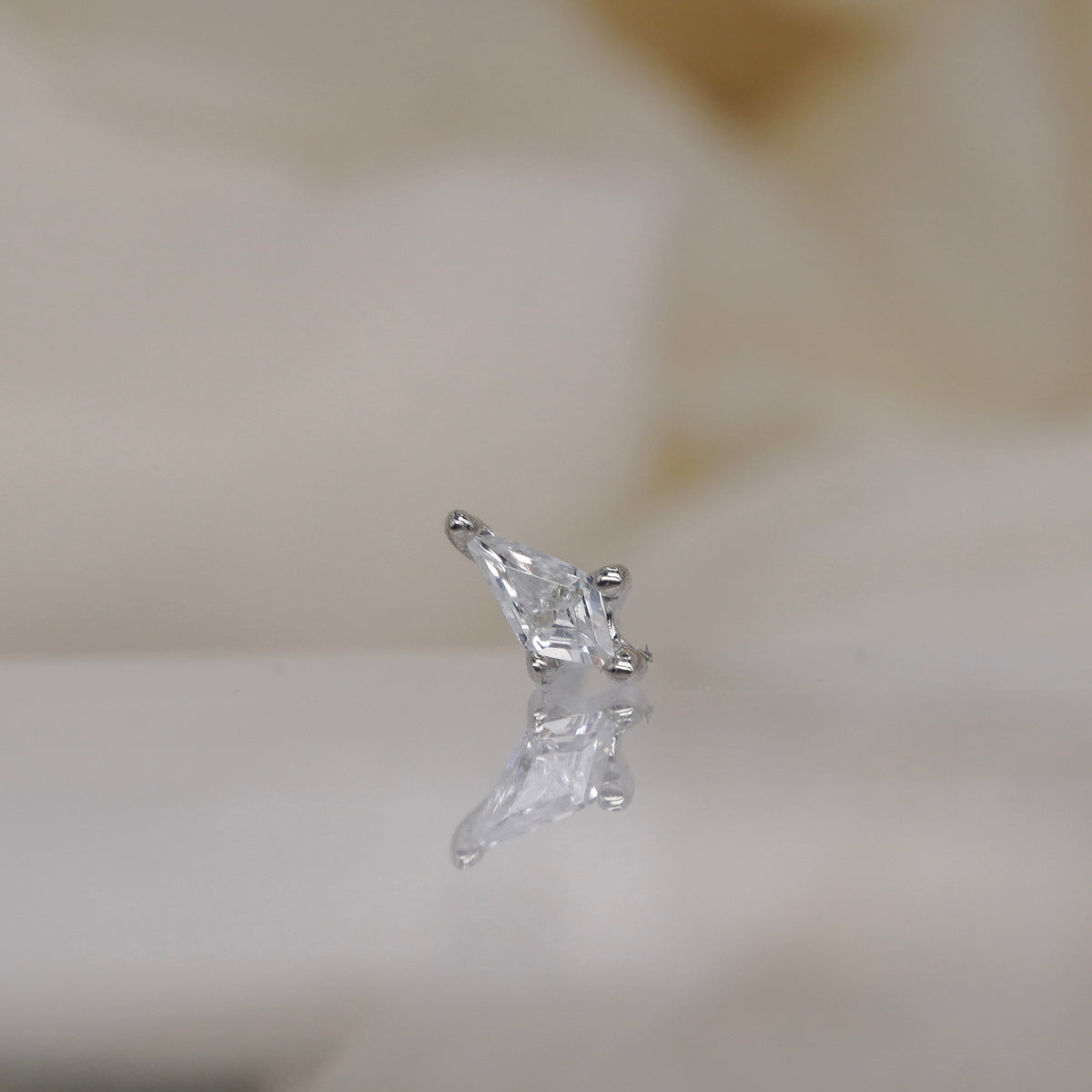 Buddha Jewelry 14k Gold Nolita kite cut white crystal in a prong setting White Gold threadless 