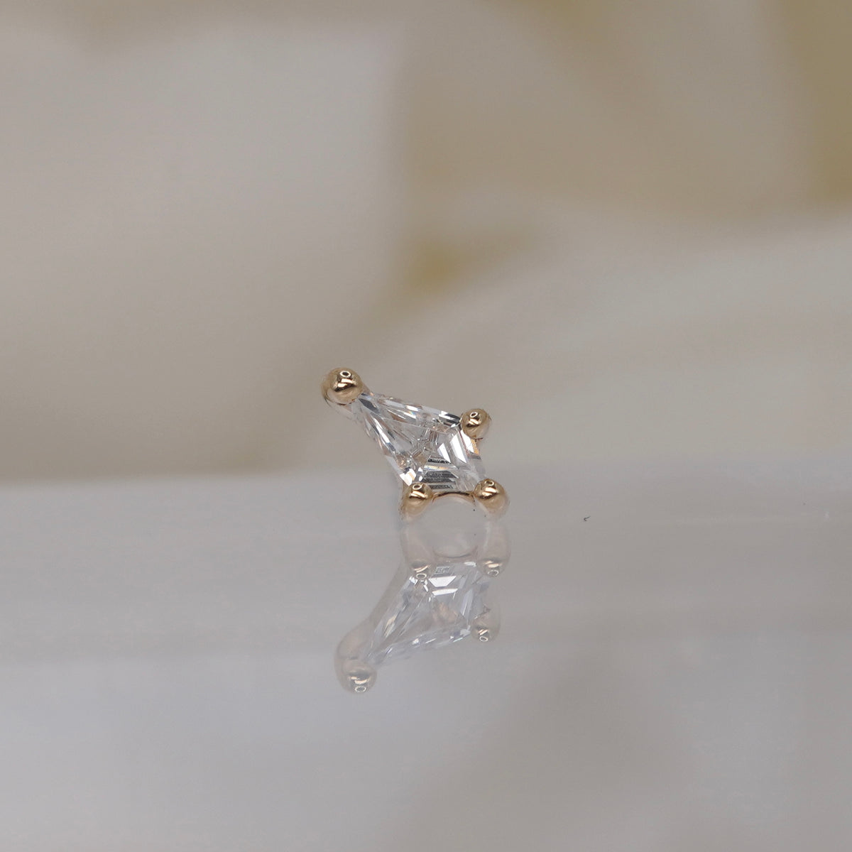 Buddha Jewelry 14k Gold Nolita kite cut white crystal in a prong setting Yellow Gold threadless 