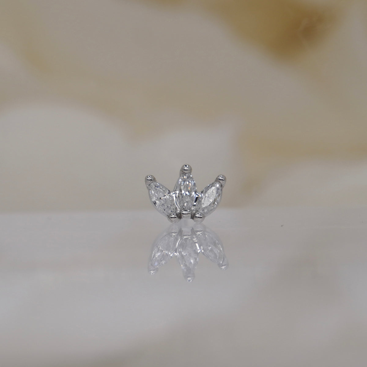 Buddha Jewelry 14k Gold petite moet marquis fan 3 white crystal marquis in a prong setting White Gold threadless