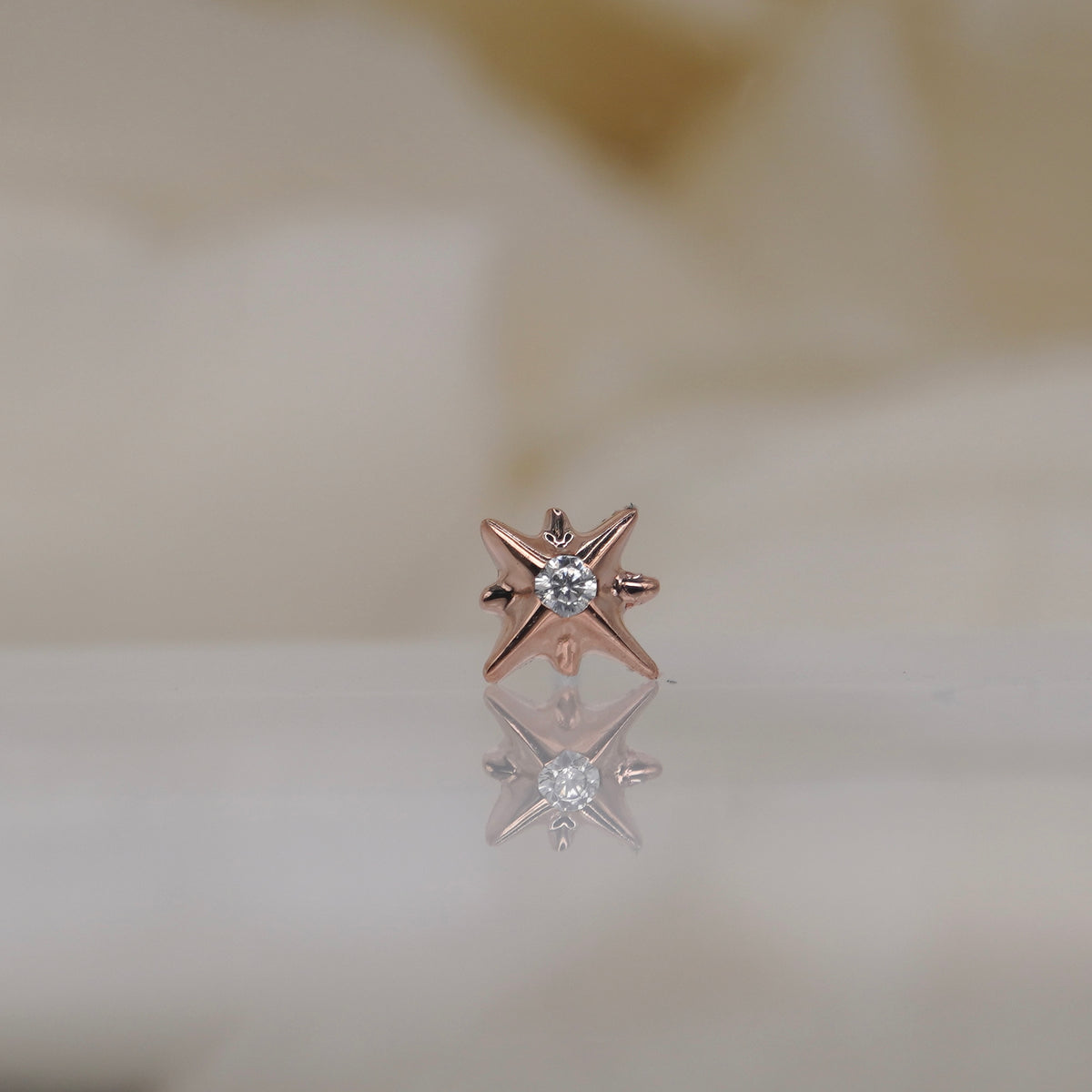 Buddha Jewelry 14k Gold written in the stars starburst twinkle small white crystal center Rose Gold threadless