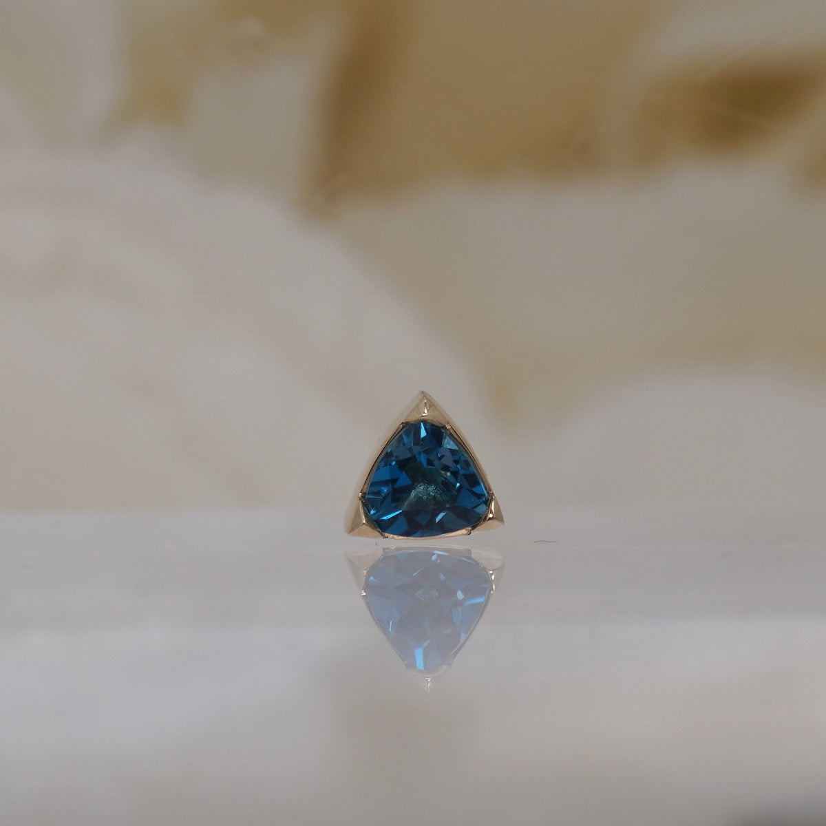 Tether 14k Gold Lennox with London blue topaz trillion threadless yellow gold 