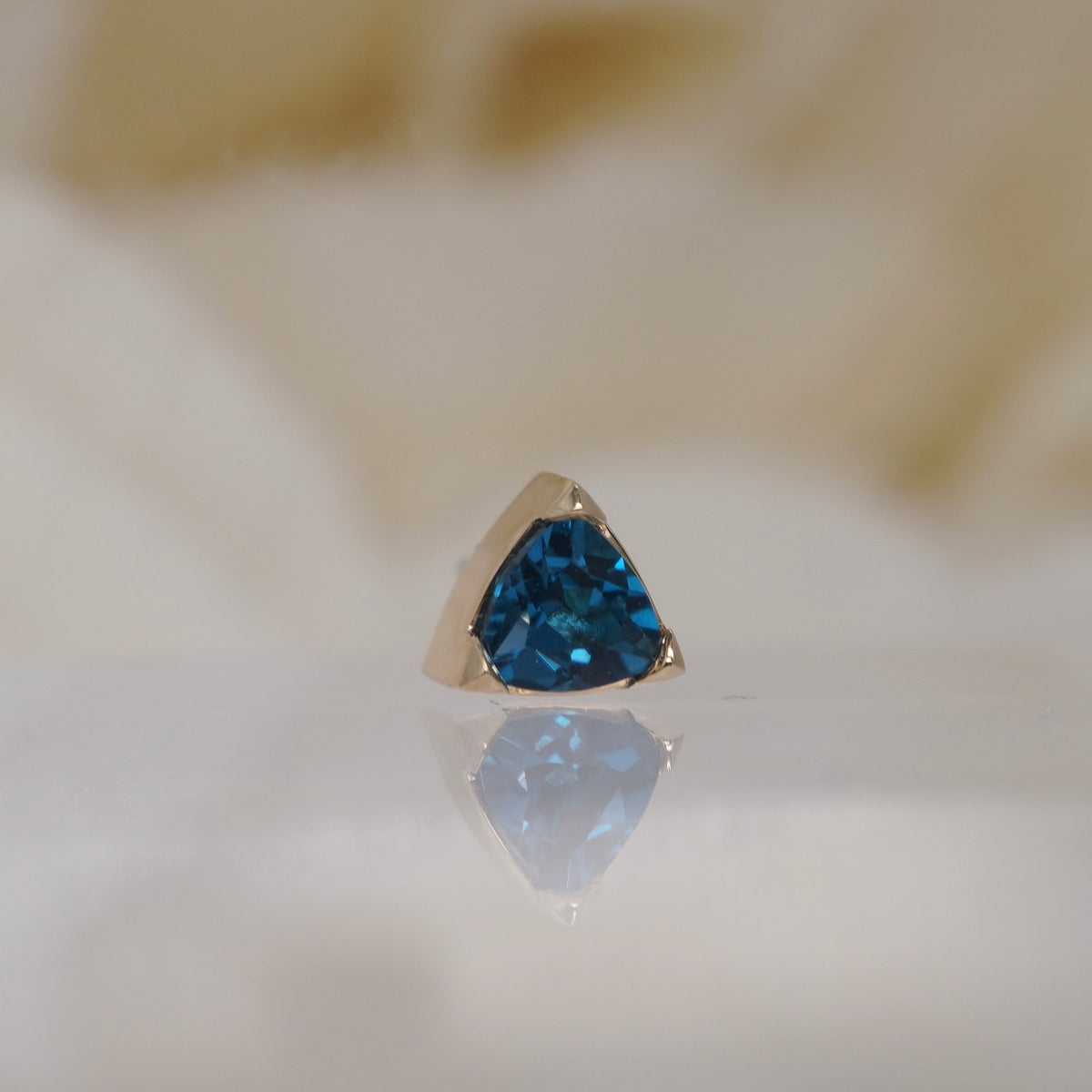 Tether 14k Gold Lennox with London blue topaz trillion threadless yellow gold 