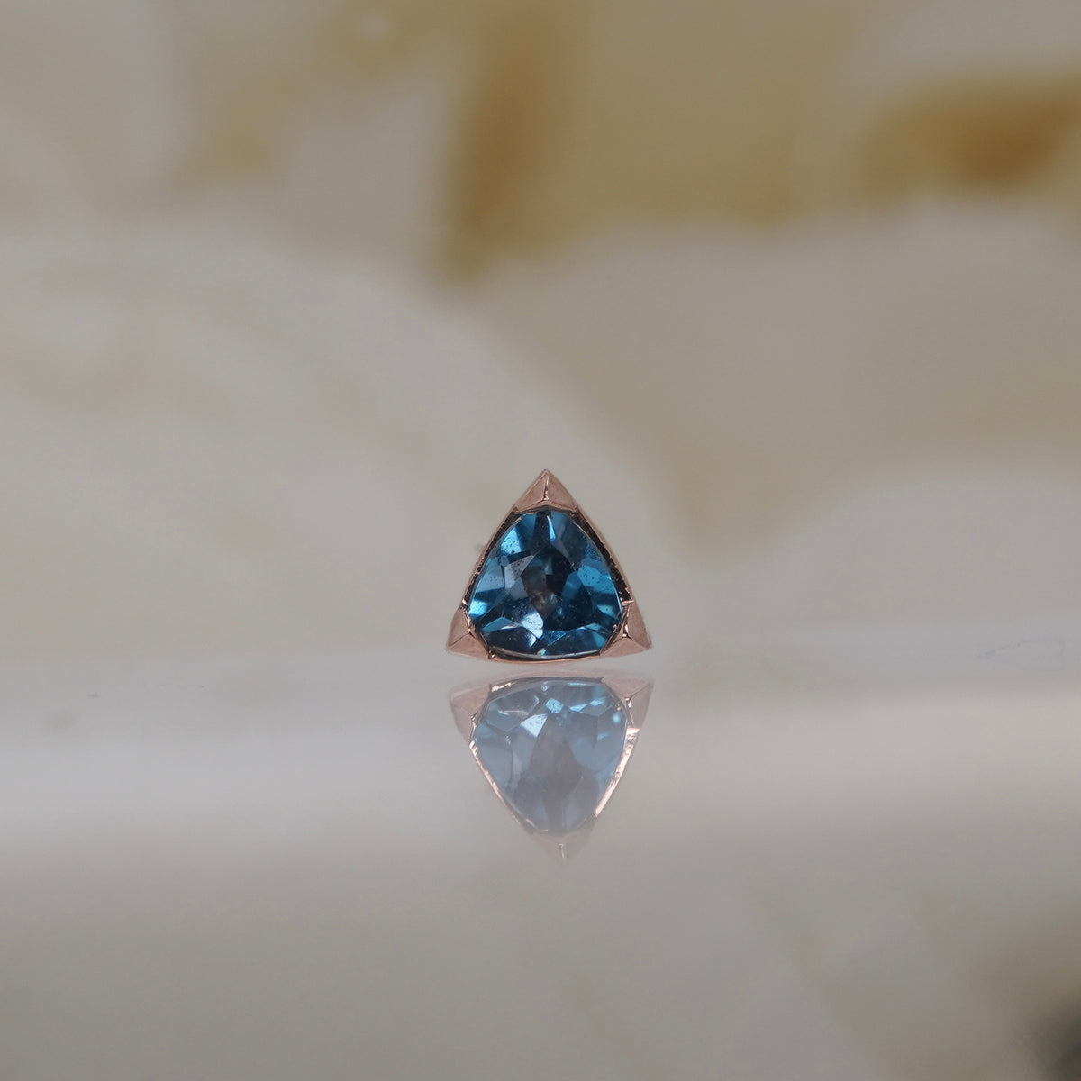 Tether 14k Gold Lennox with London blue topaz trillion threadless rose gold 