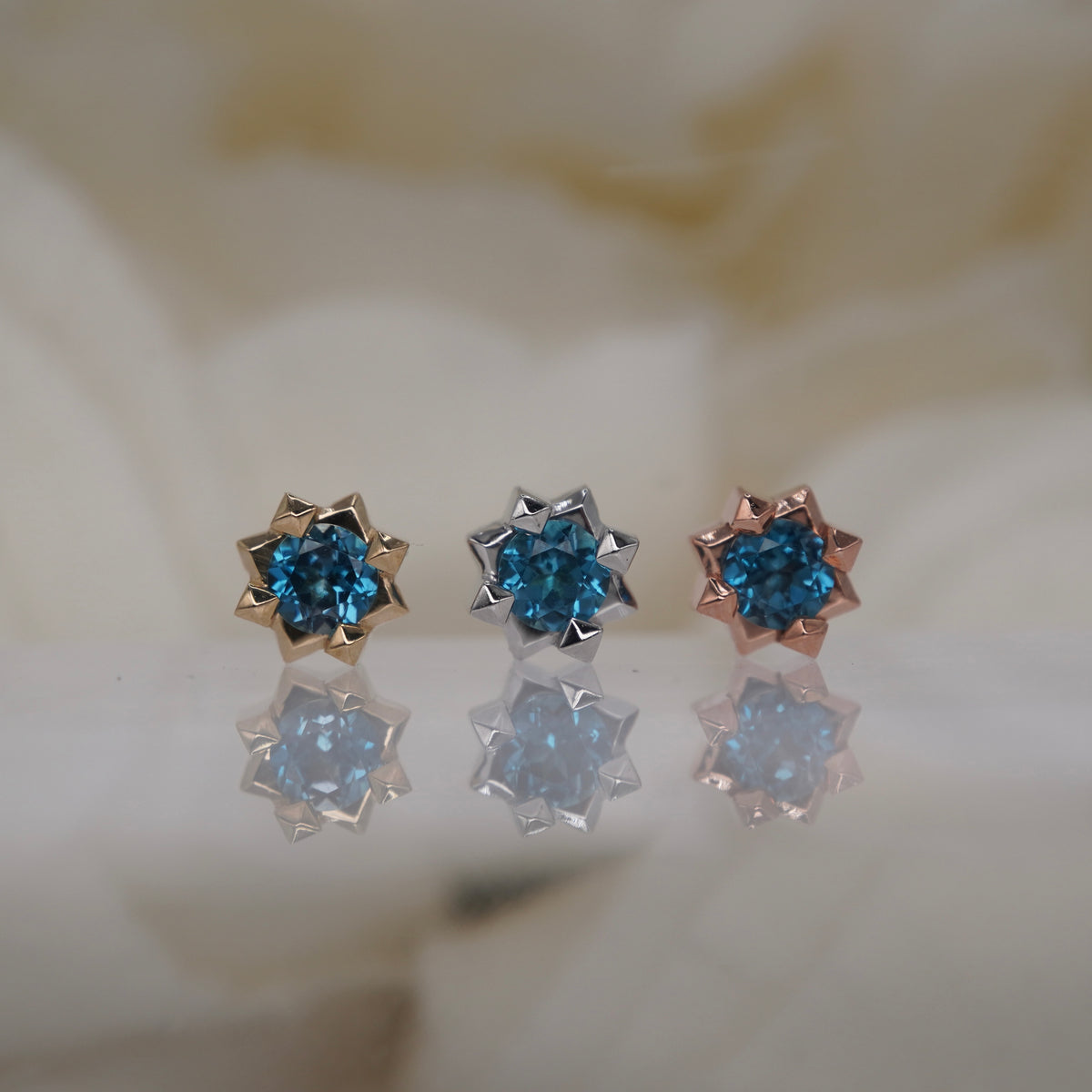 Tether 14k "Stella" with GENUINE London Blue Topaz  Threadless Yellow gold white gold rose 