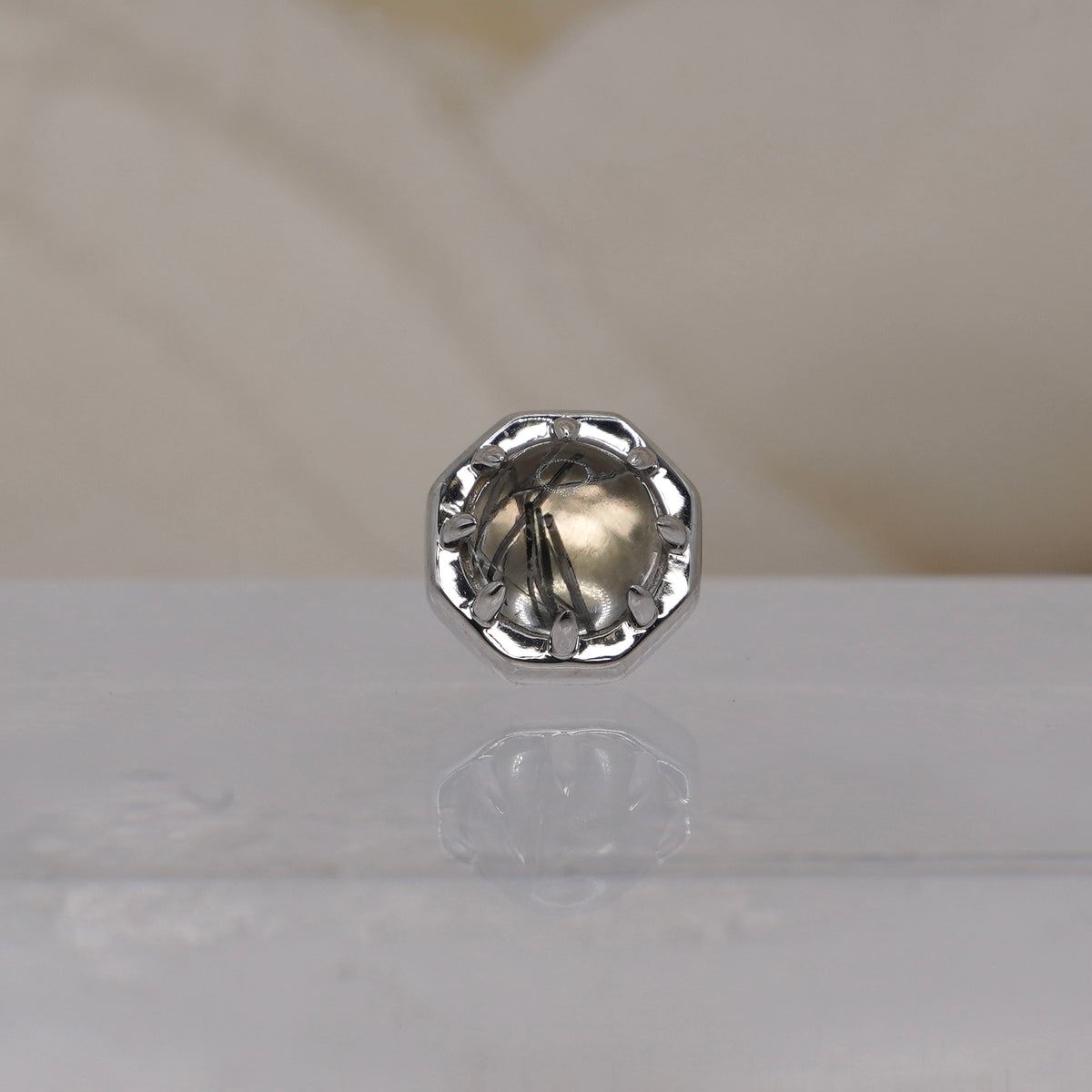 Tether 14k Orbis Crown with  Tourmalated Quartz Threadless white gold 