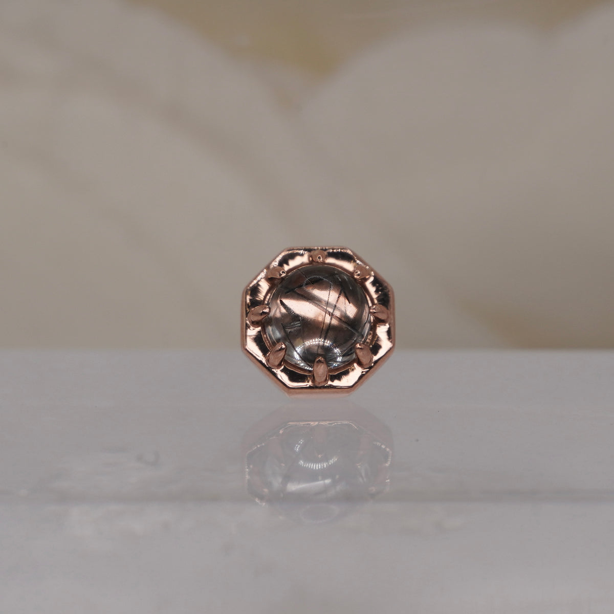 Tether 14k Orbis Crown with  Tourmalated Quartz Threadless rose gold 