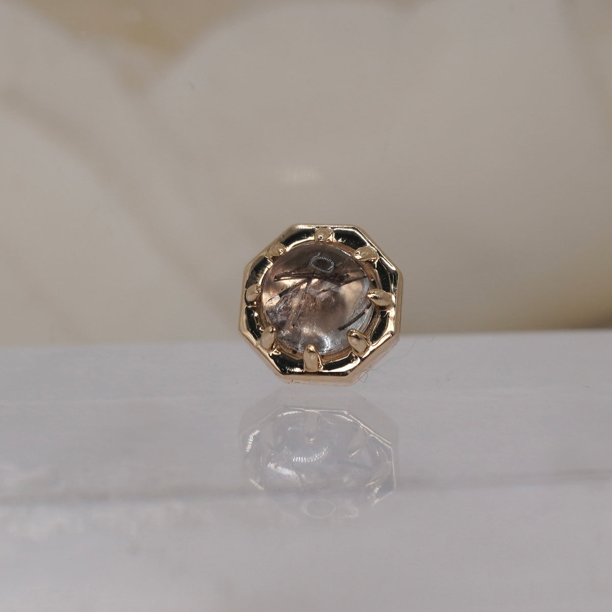 Tether 14k Orbis Crown with  Tourmalated Quartz Threadless Yellow gold 