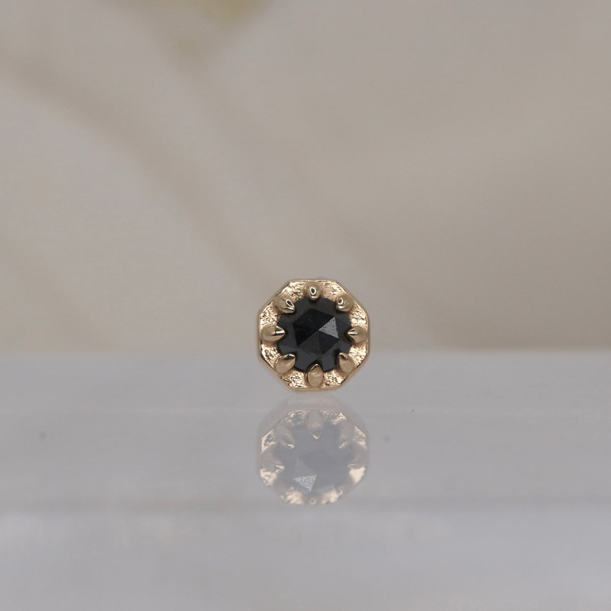 Tether 14k Orbis Crown with  rose cut genuine black diamond Threadless Yellow gold 
