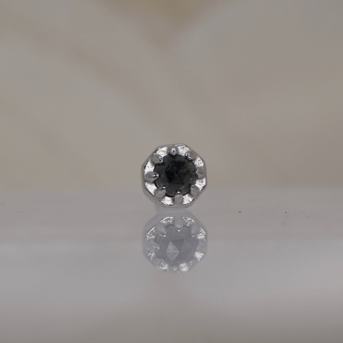 Tether 14k Orbis Crown with  rose cut genuine black diamond Threadless white gold