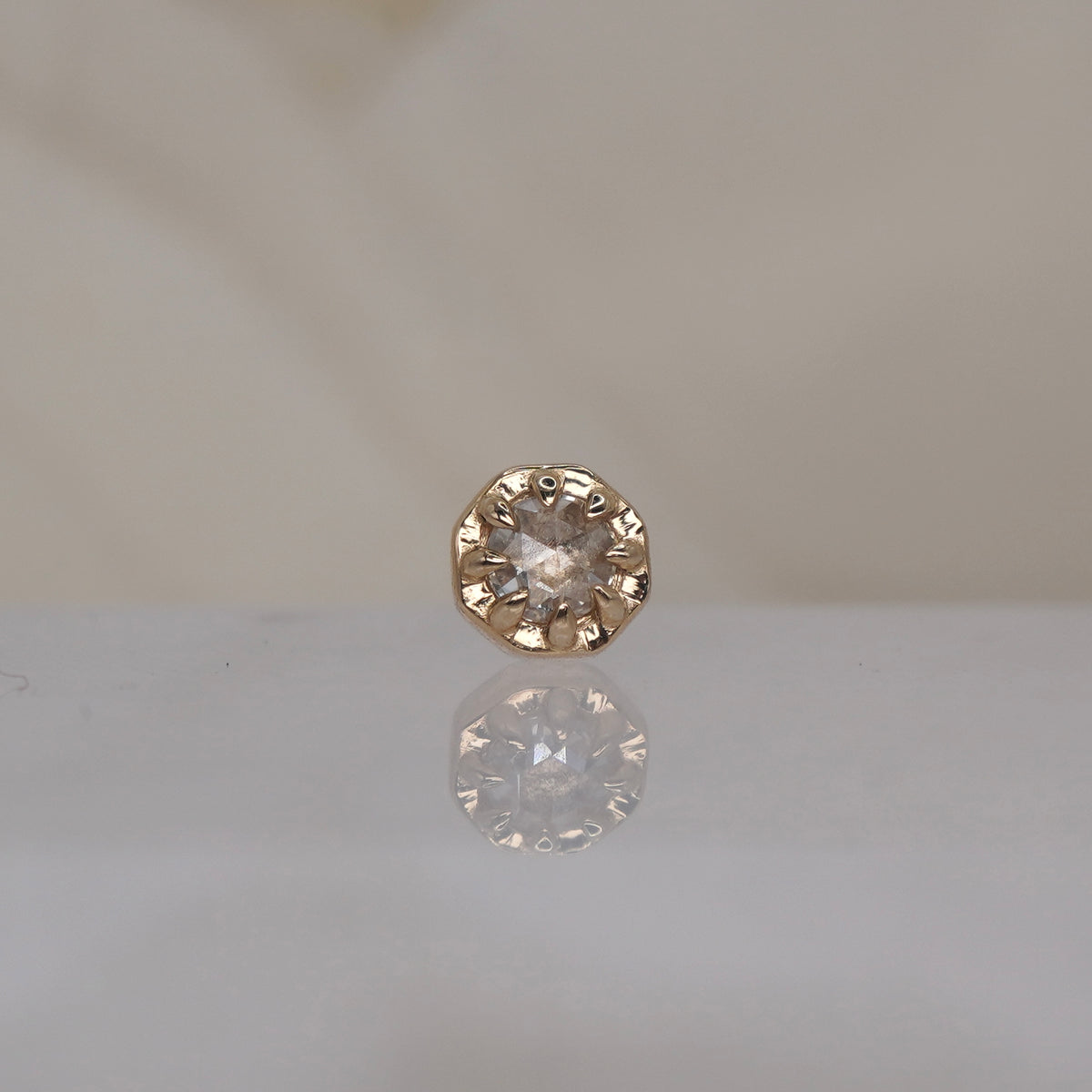 Tether 14k Orbis Crown with  rose cut genuine diamond Threadless Yellow gold 