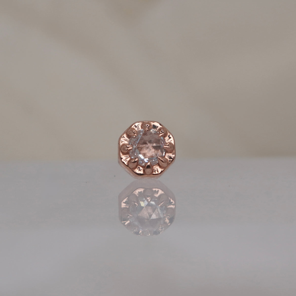 Tether 14k Orbis Crown with  rose cut genuine diamond Threadless rose gold 