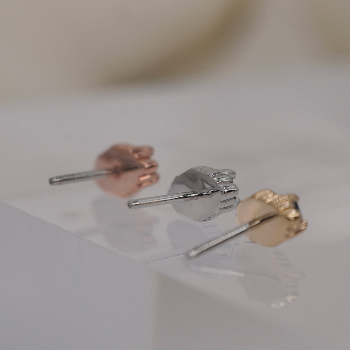 Tether 14k gold Melange Baguette with london blue topaz delicate beading in yellow gold white gold rose gold group shot back view showing threadless pin