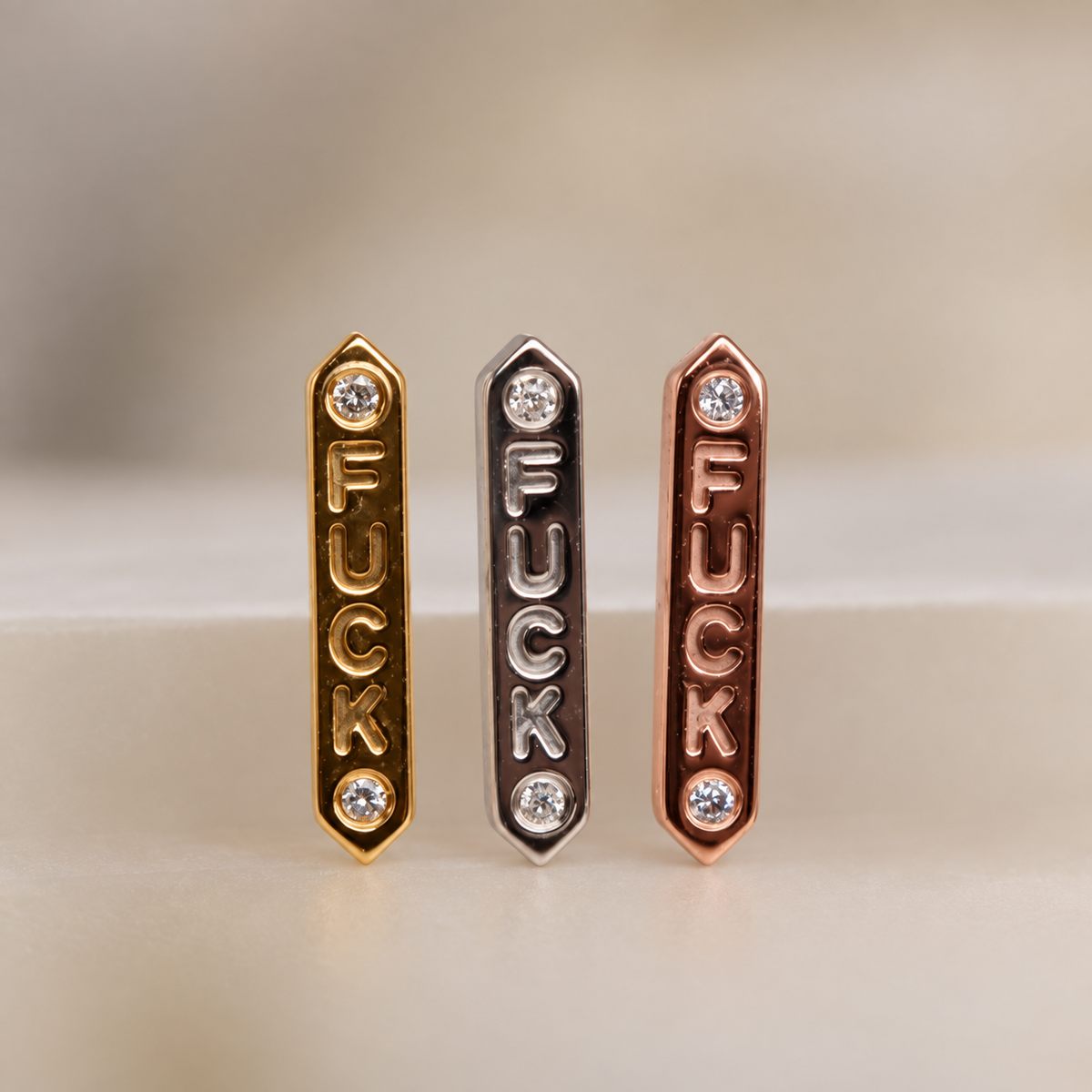 Buddha Jewelry 14k Gold "FUCK" with Diamonds in THREADLESS yellow white and rose gold