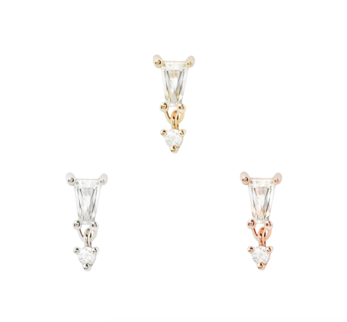 Buddha Jewelry Organics 14k 7x3mm "Yves" with Crystals dangle in yellow white and rose gold stock image