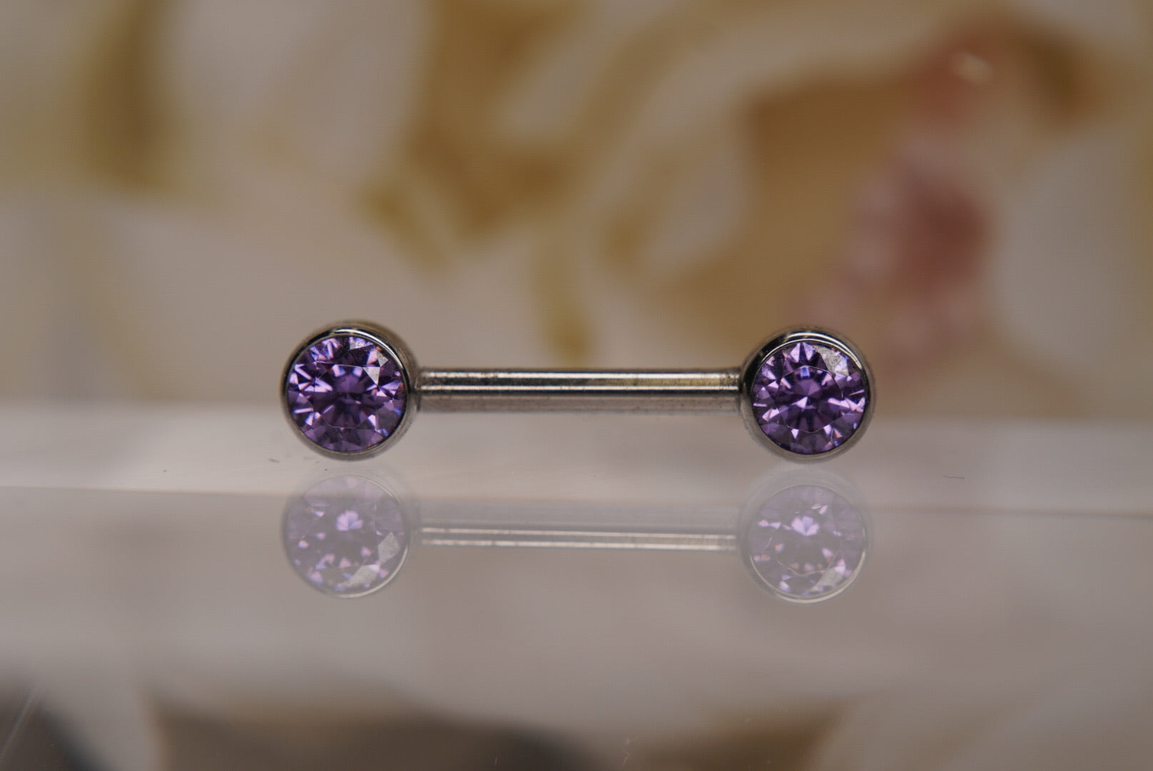 Purple Crystal Bezel Nipple Barbell in 14g