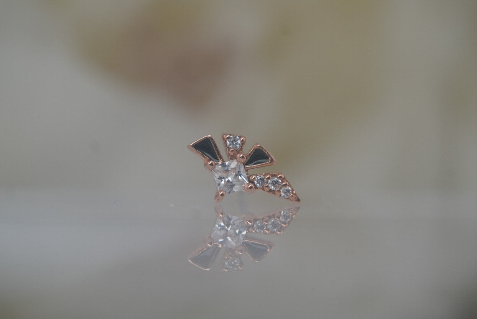 Powerhouse | Buddha Jewelry | 14k Gold White Crystal & Black Enamel Threadless Piercing Jewelry