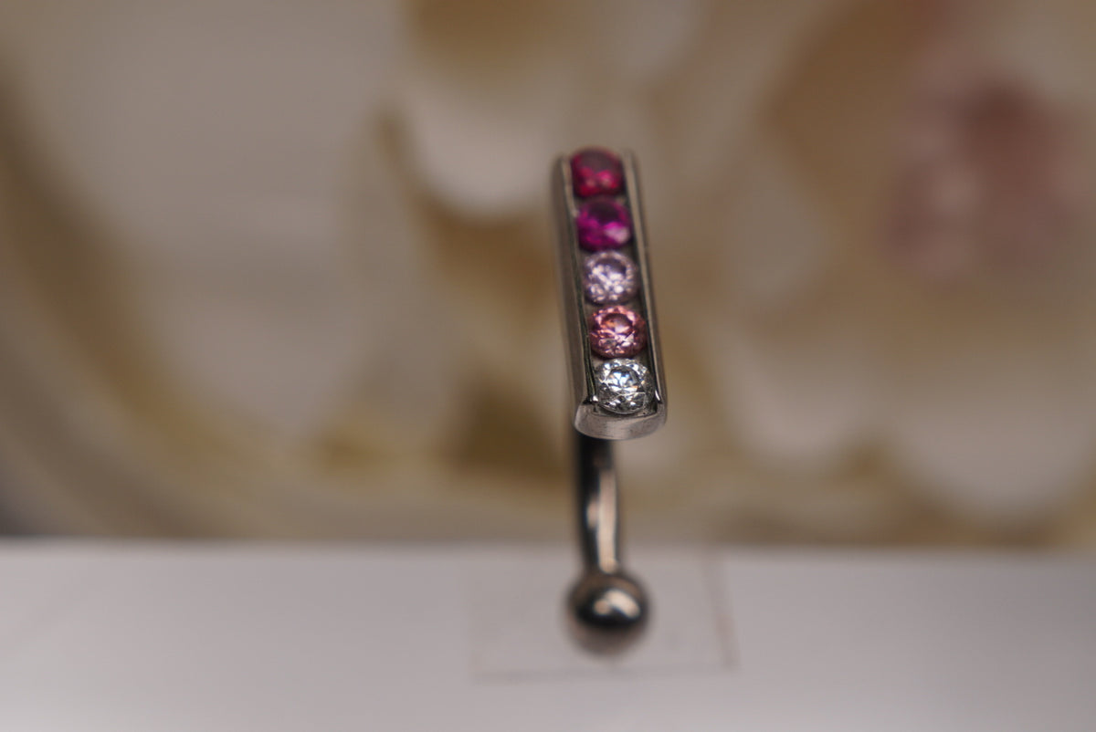 5-Gem Top Hanging with dark pink, pink, special pink and white Crystals in 14g