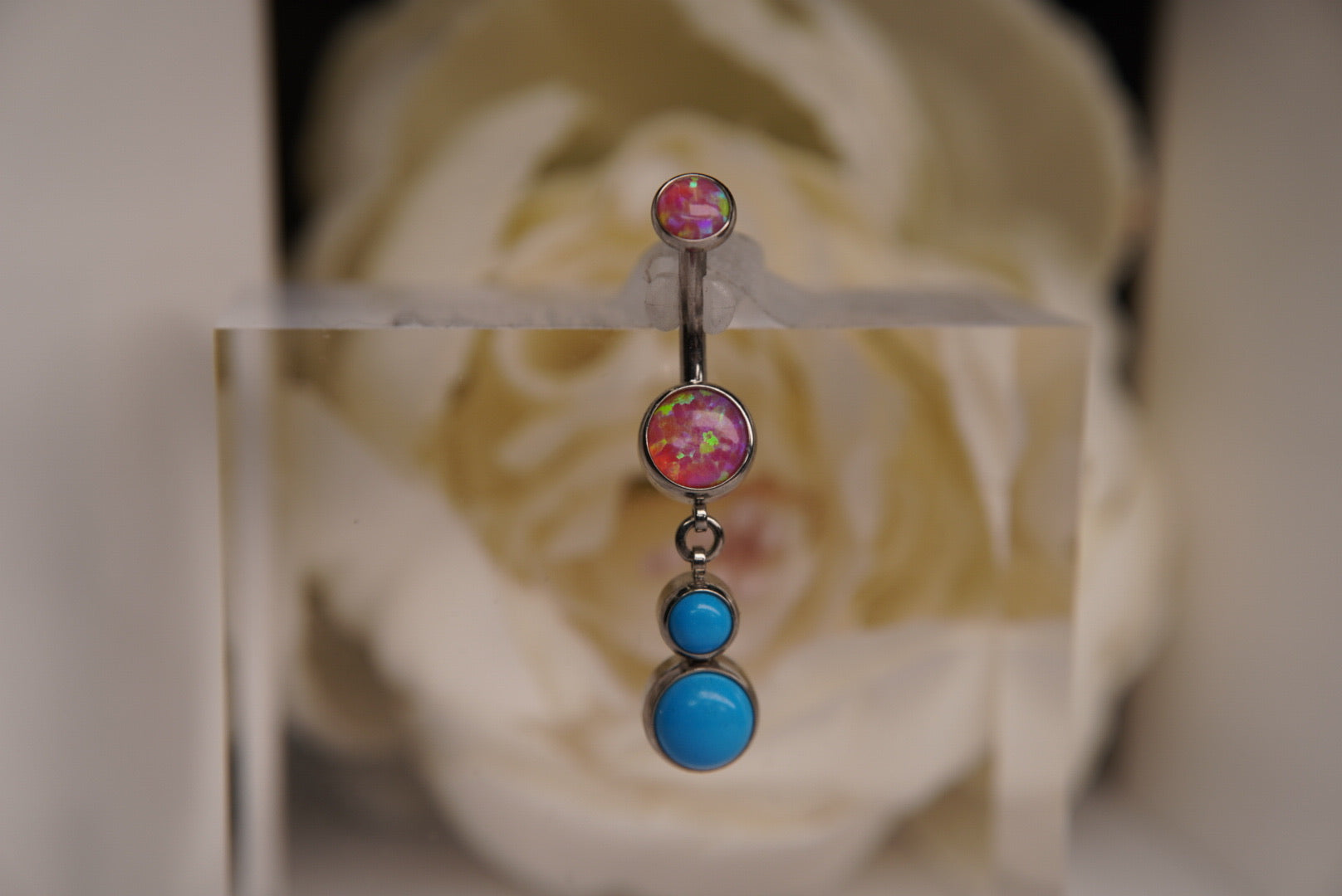Pink Opal and Turquoise Double Gem Navel