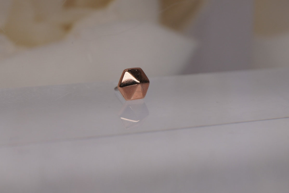 Tether 14k GOLD 3.2mm diameter "Hex Stud" in Threadless Yellow gold white gold rose gold