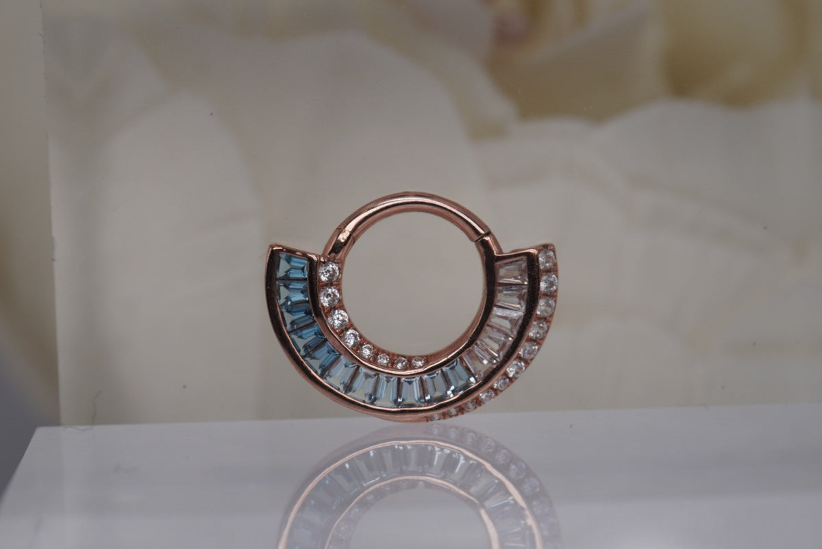 Photo of Buddha Jewelry 14k Gold 16g 5/16" "Echelon" Clicker with London Blue Topaz and Crystals in Rose Gold