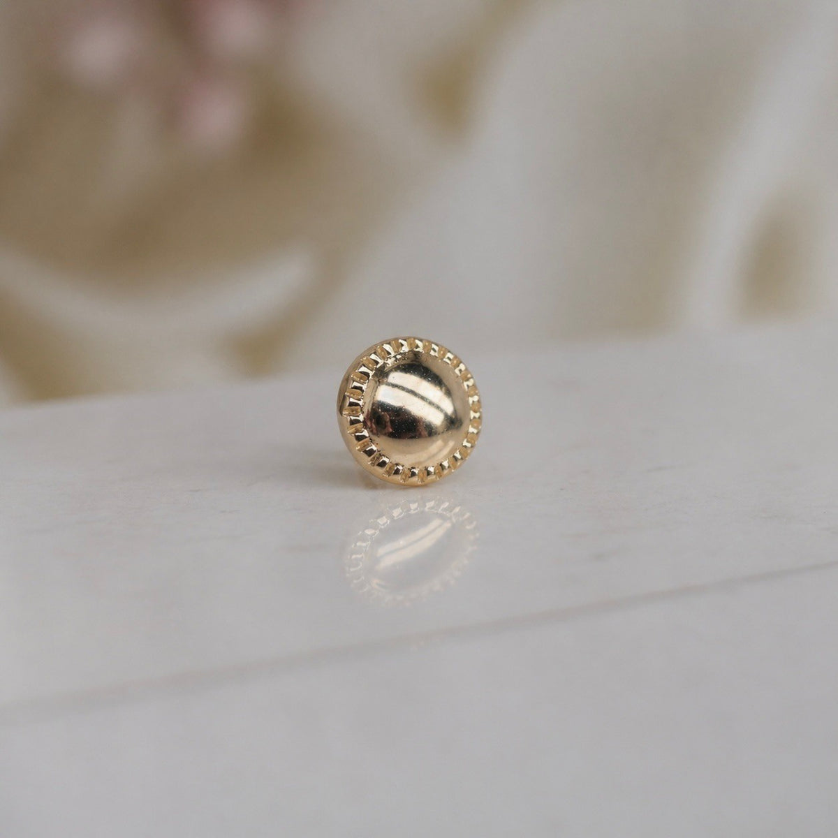 Tether 14k soild gold 3.5mm textured dome in yellow gold threadless