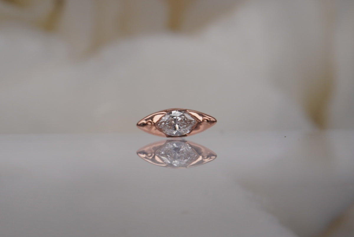 Tether 14k "Andromeda" in 2mm x 3.5mm marquise Diamond framed with open sides and elongated v-pointed prongs with a dramatic effect THREADLESS in yellow white and rose gold