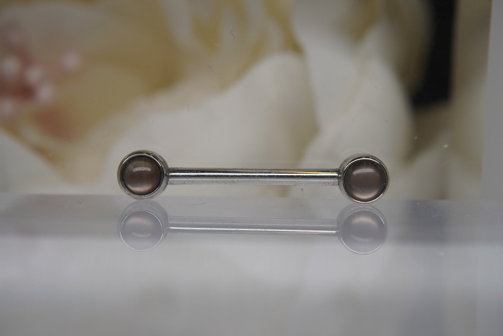 Black Mother of Pearl Bezel Nipple Barbell in 14g PAIR