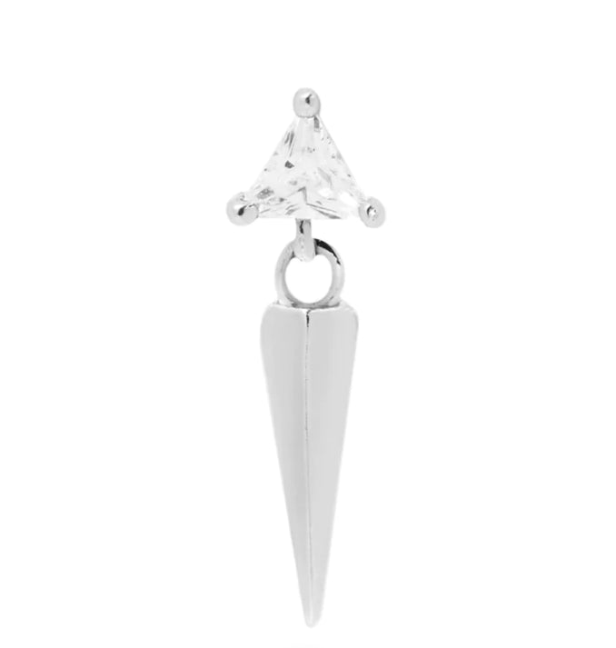 Buddha Jewelry Organics 14k 3.5x10mm "Saint" dangle with Crystals THREADLESS in white gold stock image