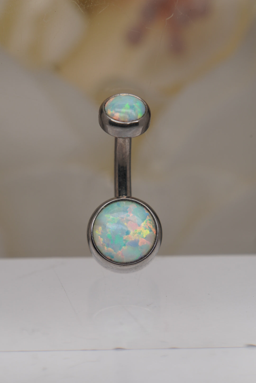 White Opal Navel in a Bezel Setting  (4mm/6mm)