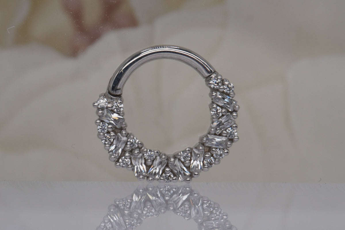 Buddha Jewelry 16g 5/16" "Petty Cash" clicker with Crystals in white gold
