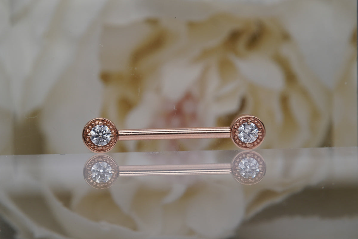 5mm Milgrain Side-Facing Prong in Gold with Crystals rose gold