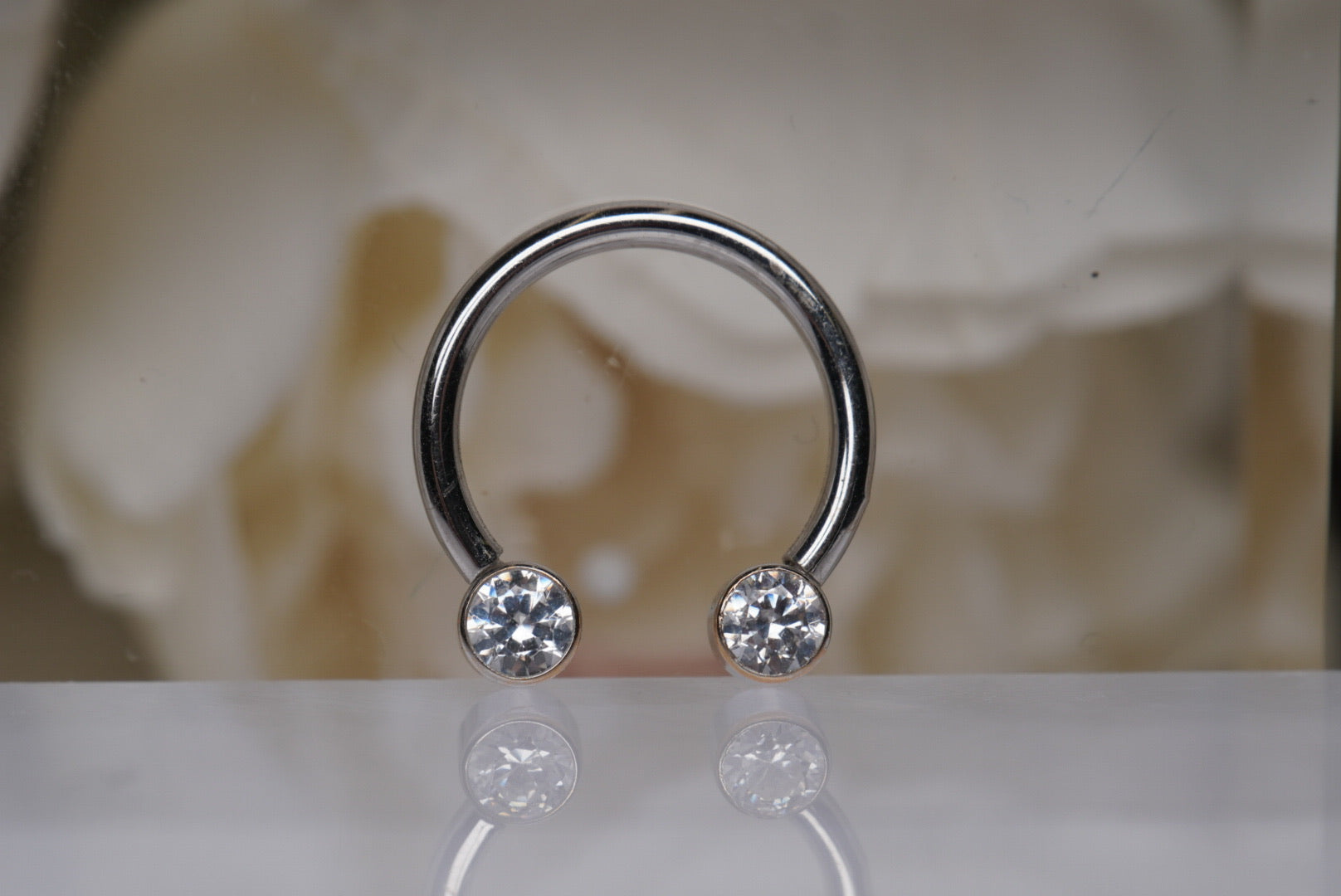 Pair of Circular Barbell in White Gold with Swarovski Crystals- 14g 1/2"
