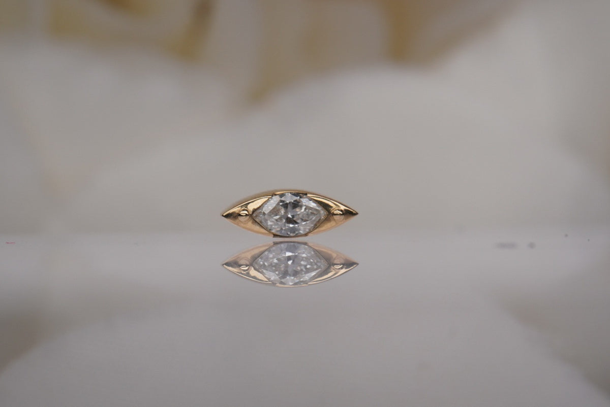 Tether 14k "Andromeda" in 2mm x 3.5mm marquise Diamond framed with open sides and elongated v-pointed prongs with a dramatic effect THREADLESS in yellow white and rose gold