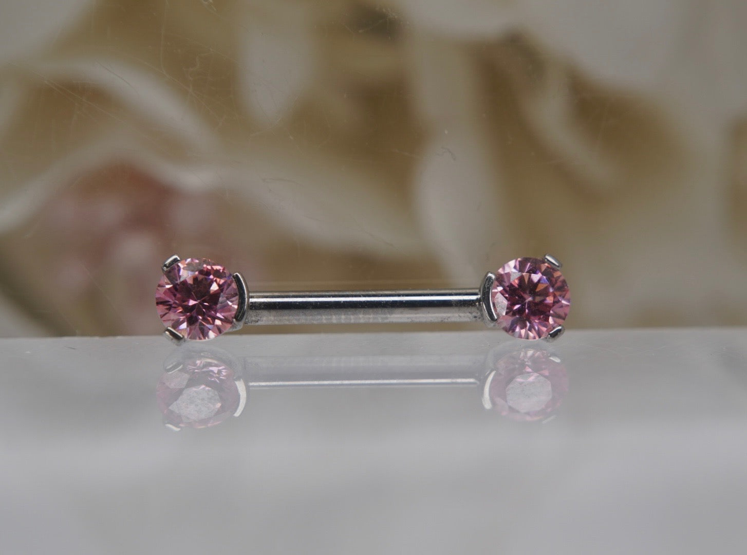 Special Pink Crystal Prong Nipple Barbell in 14g