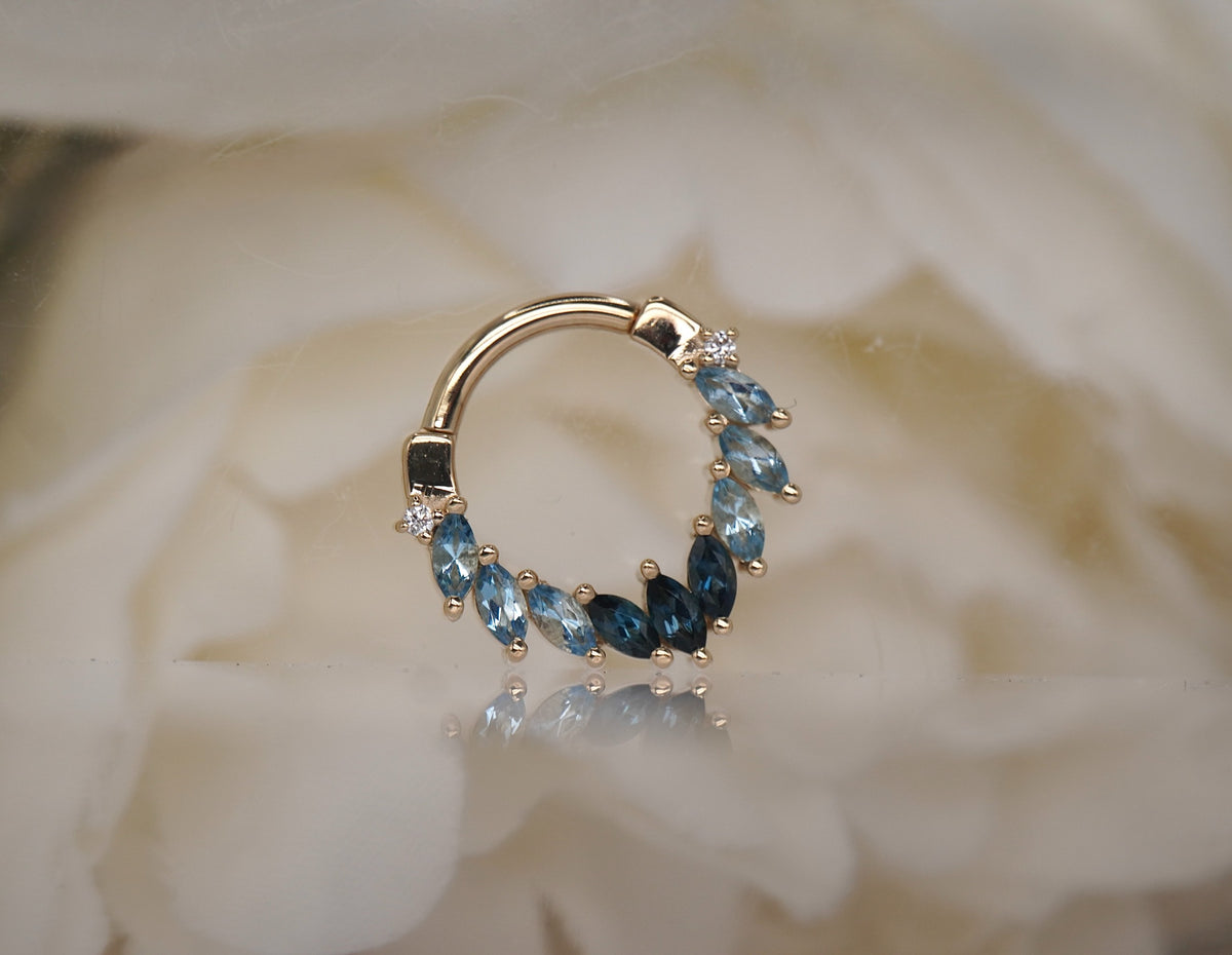 Maeve Clicker by BVLA in Yellow Gold london blue topaz aquamarine white diamonds