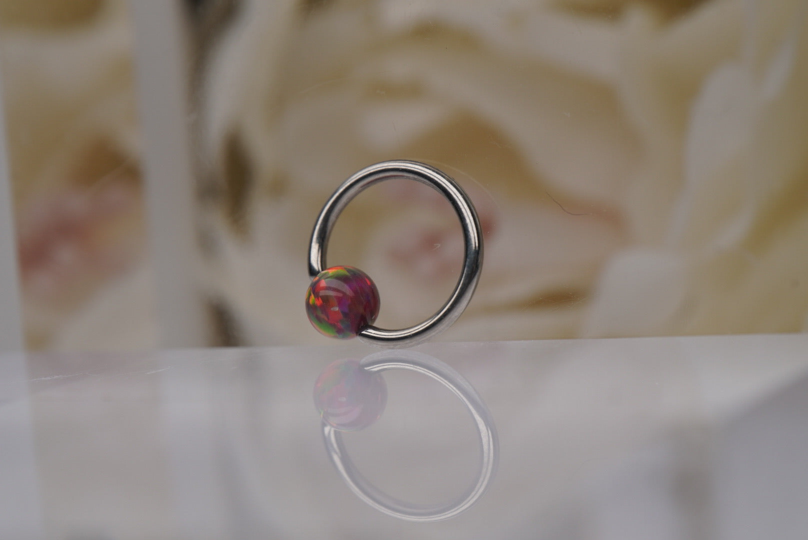 3mm Captive Bead- Fire Red Opal