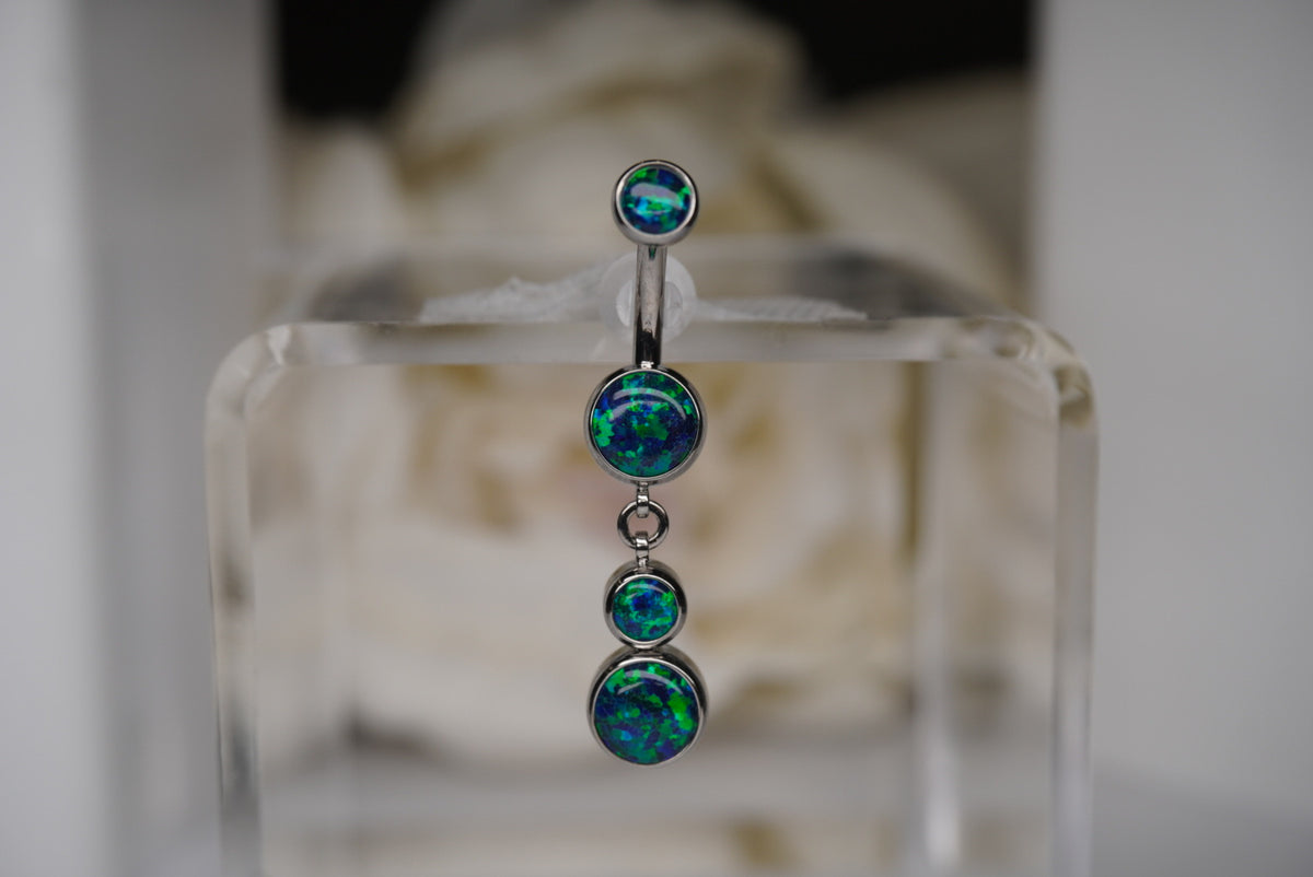 Opal Navel Dangle in a Bezel Setting  (6mm/4mm/6mm) black opal