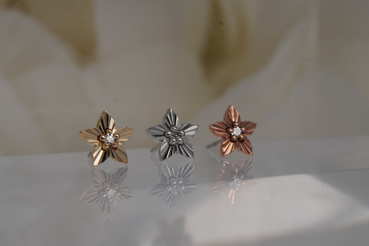 Buddha Jewelry 14k Gold "Lula" with a GENUINE Diamond - THREADLESS yellow white and rose gold