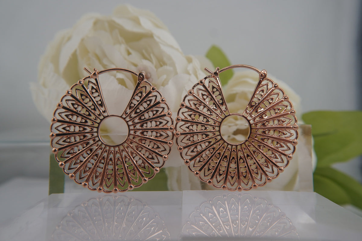Maya Jewelry 14k"Cloak"  hand forged pair of rose gold plated earrings