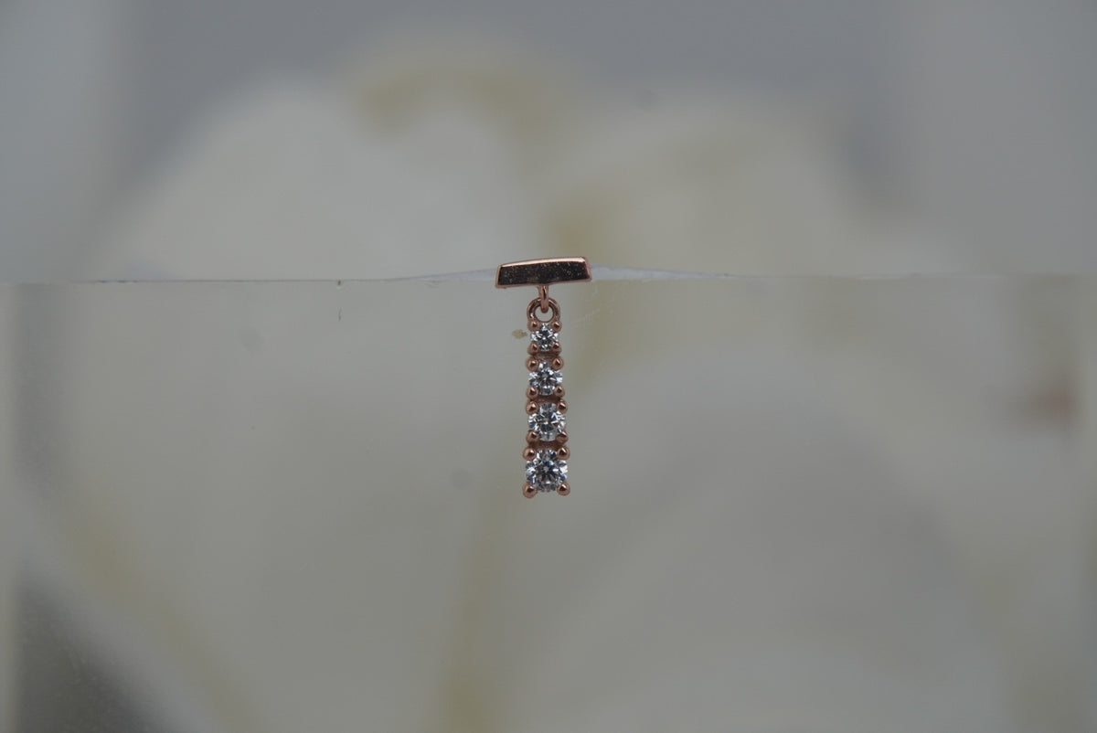 Ember 14k "Requiem" threadless in yellow gold white gold rose gold white crystals dangle