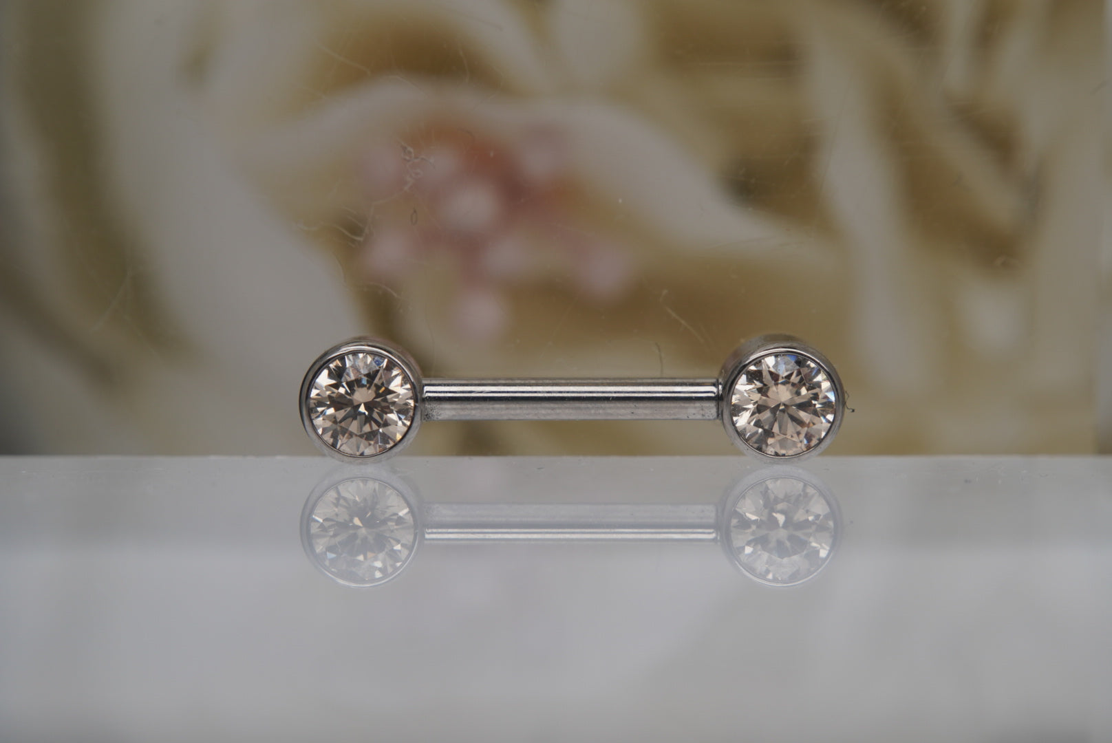 Fancy Champagne Crystal Bezel Nipple Barbell in 14g