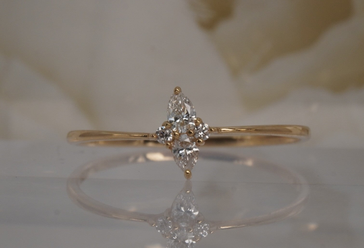 Ethereal Finger Ring with GENUINE DIAMONDS in Yellow Gold