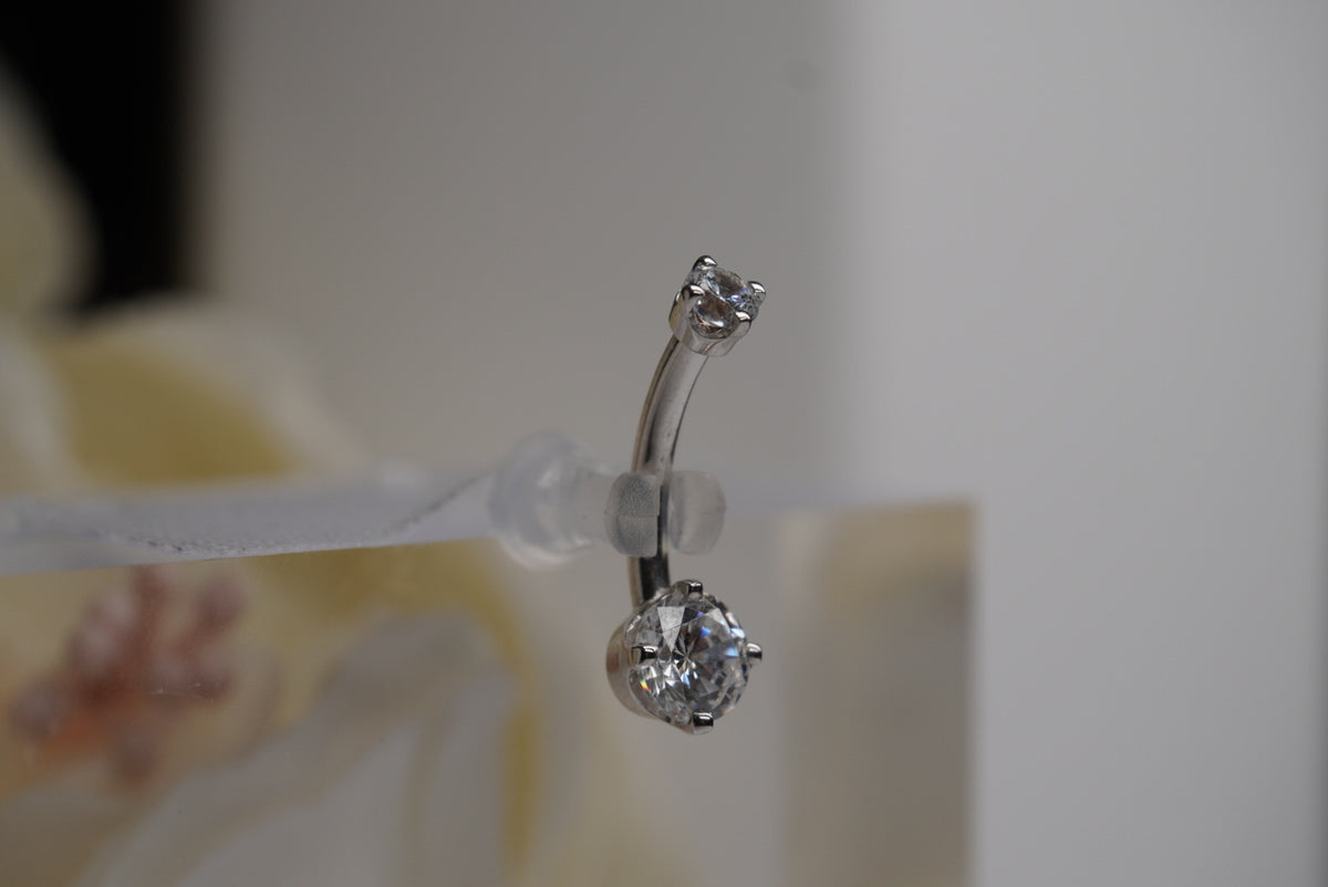 Prong Curved Barbells in 16g white gold side view