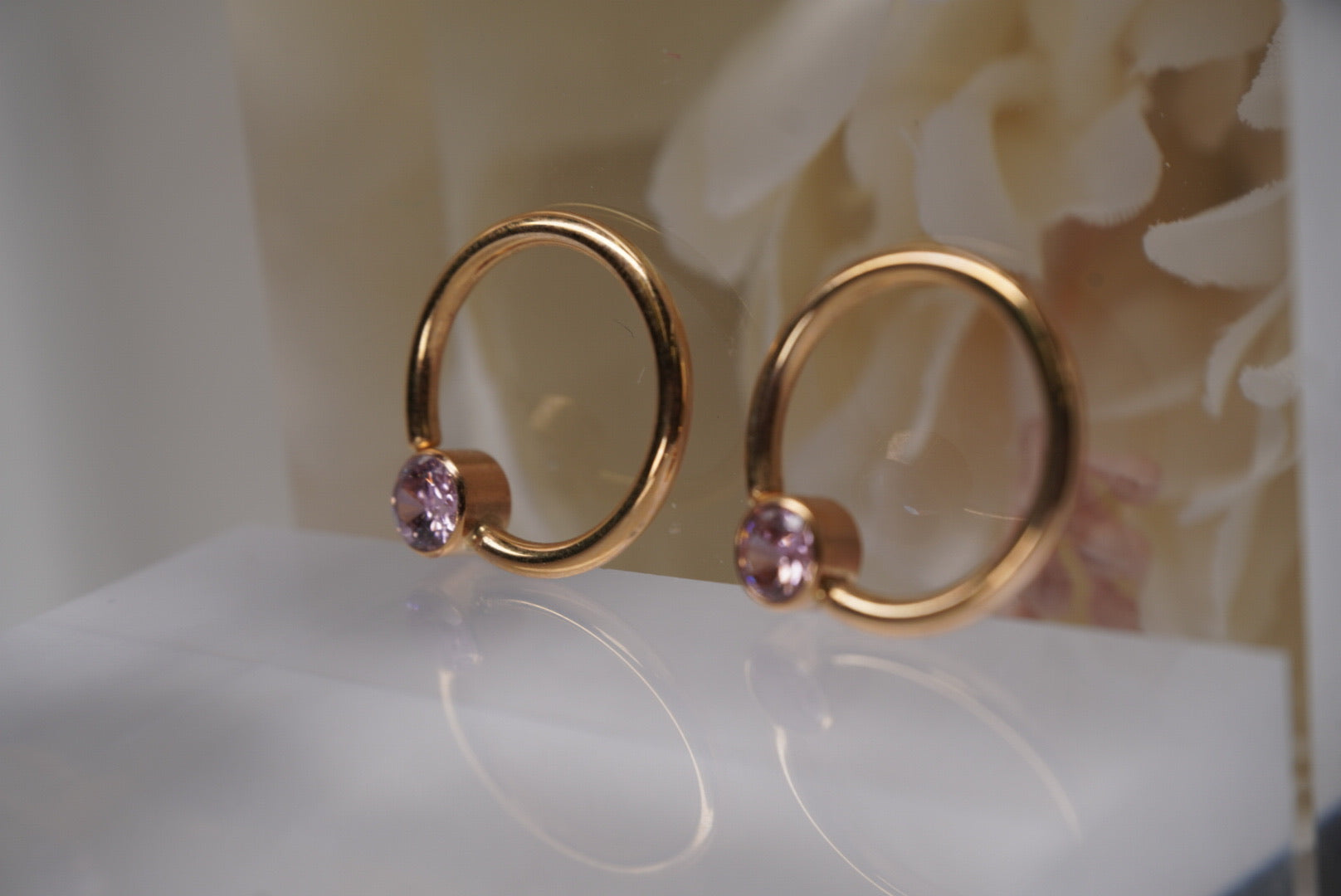 Rose Gold Fixed Bead Pink Gem Ring- 14g