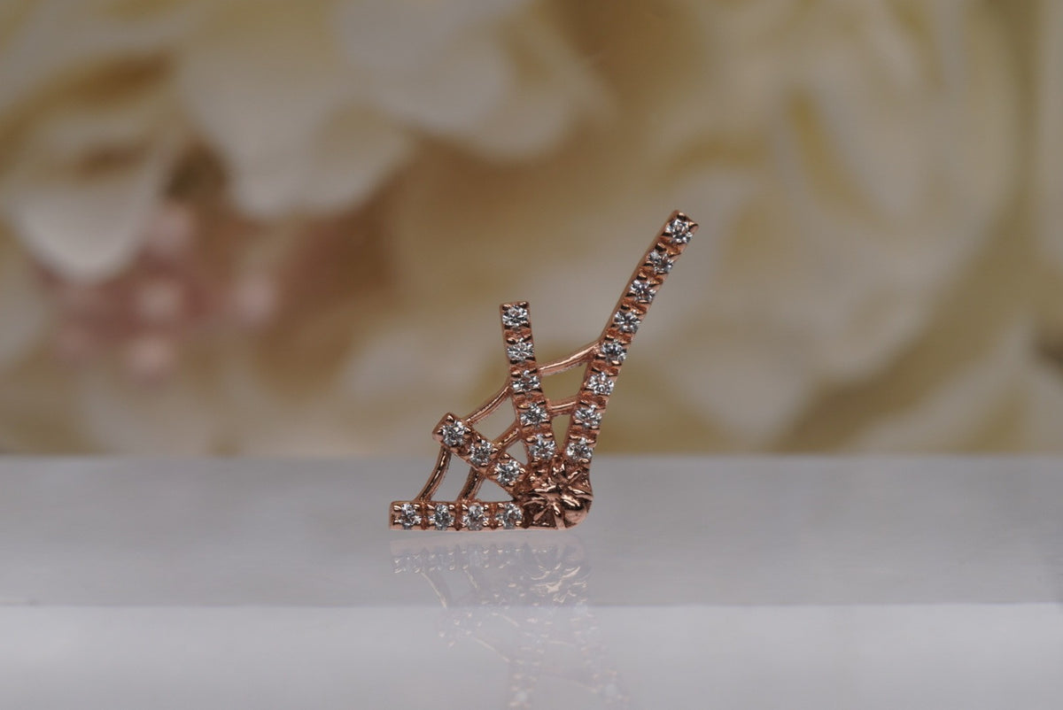 14k gold “Tarantula Web” threadless end in rose gold