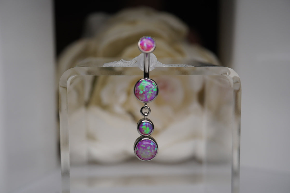 Opal Navel Dangle in a Bezel Setting  (6mm/4mm/6mm) magenta opal