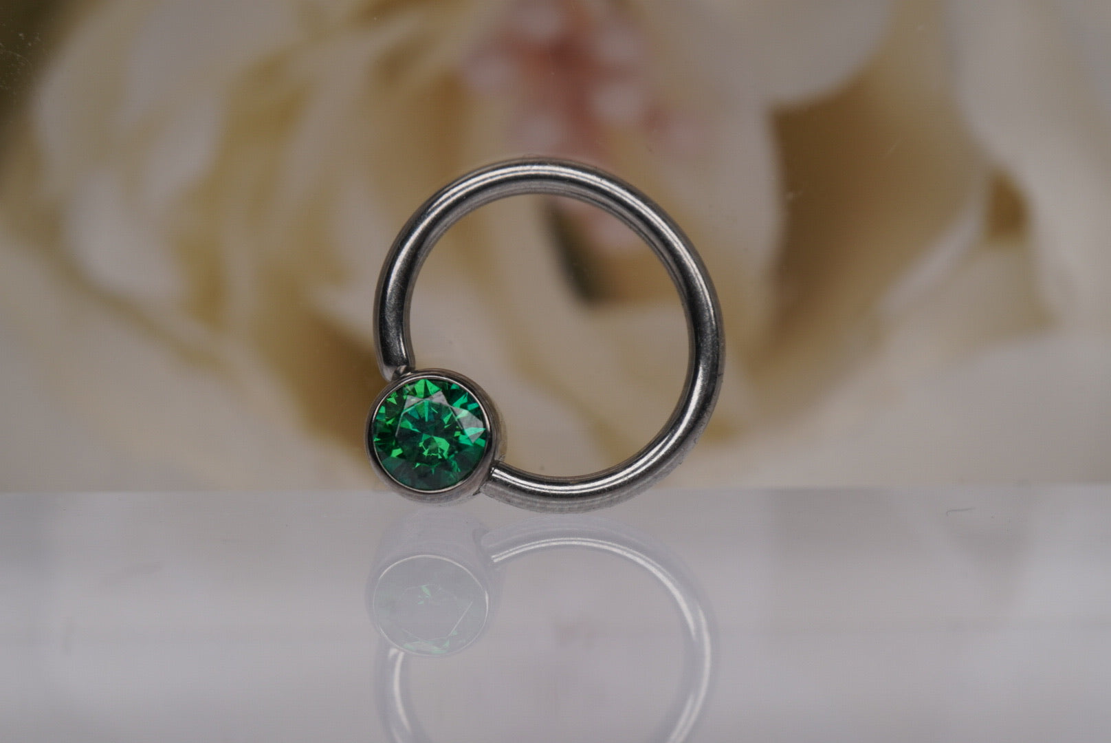 Captive Bead with Green Crystal