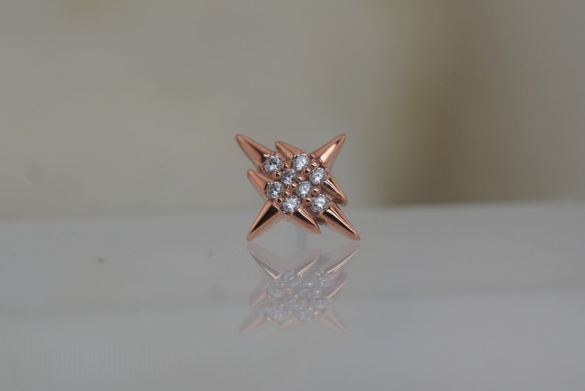 Buddha Jewelry 14k Gold "Intergalactic" with crystals in THREADLESS yellow white and rose gold